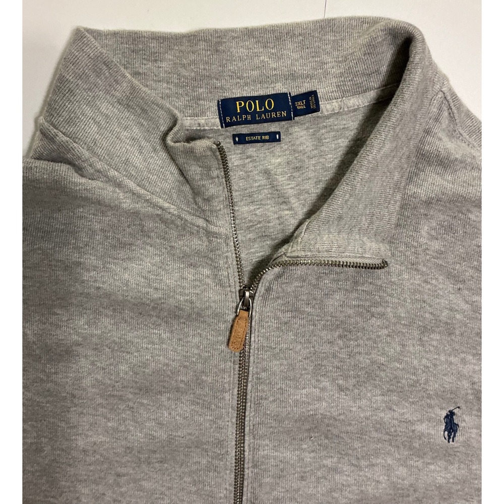 Polo Ralph Lauren Mens 3XLT Estate Rib Full Zip Jacket Grey 100% Cotton Preppy - Picture 3 of 6